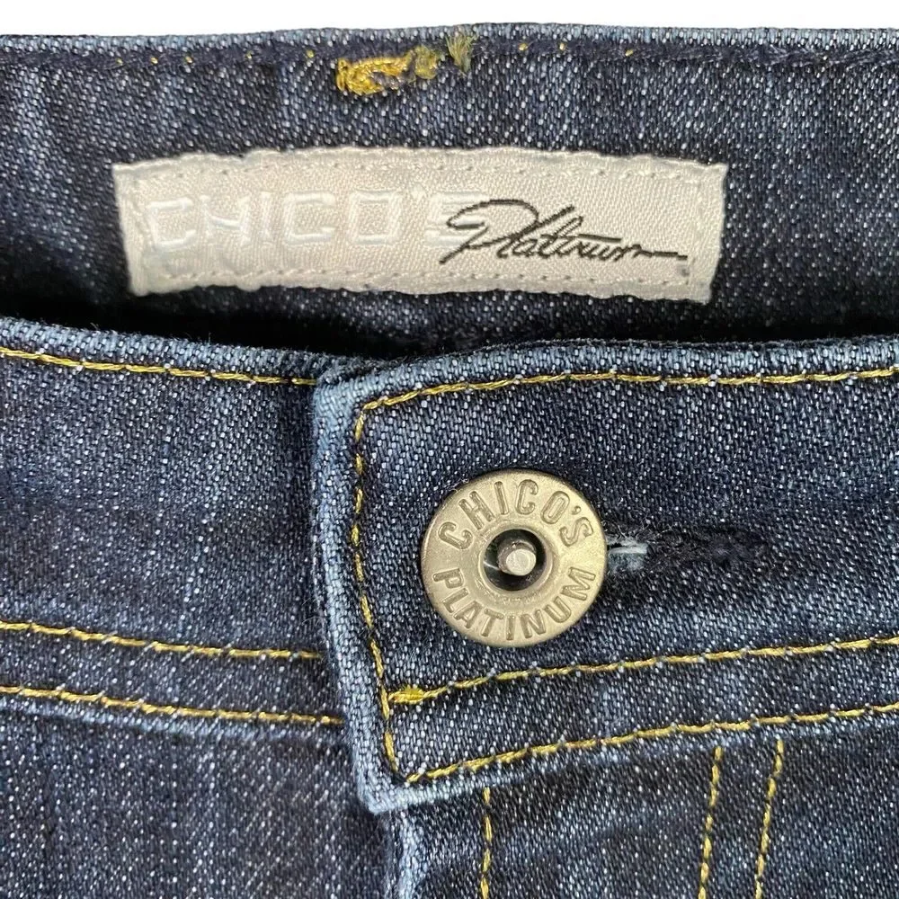 Chico's Platinum Jeans Womens‎ Size 3 Blue Denim Straight Leg